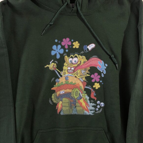 Gildan Hoodie Mens Size M Green Graphic Spongebob Squarepants Heavy Blend - Picture 4 of 8